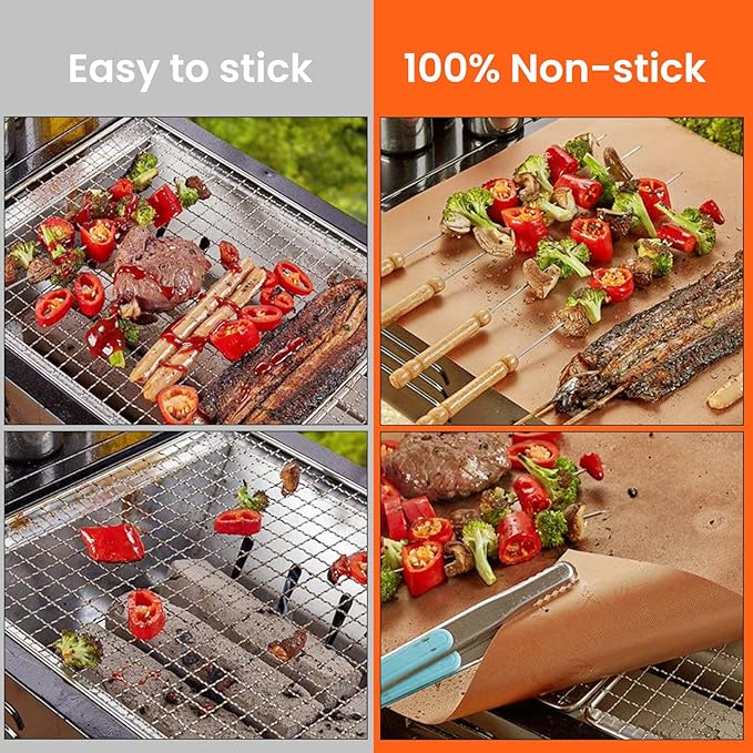 Copper Grill Mats for Outdoor Grill, Dailyart Set Of 5 BBQ Grilling Mats for Outdoor Reusable & Easy To Clean & Non-Stick Copper Grill Sheets - Barbecue Grill Accessories for Gas, Charcoal, Electric