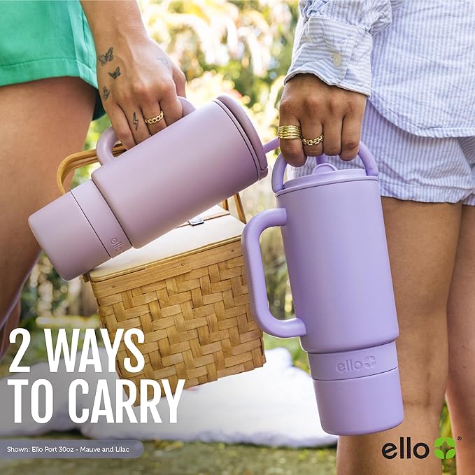 Ello Port 30oz Tumbler with Carry Loop & Integrated Handle, Vacuum Insulated Stainless Steel Reusable Water Bottle, Travel Mug with Leak Proof Lid & Straw, Perfect for Iced Coffee & Tea, Halogen Blue