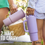 Ello Port 30oz Tumbler with Carry Loop & Integrated Handle, Vacuum Insulated Stainless Steel Reusable Water Bottle, Travel Mug with Leak Proof Lid & Straw, Perfect for Iced Coffee & Tea, Halogen Blue