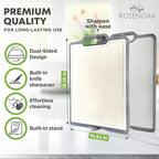 Double-Sided Cutting Board with Stand, Knife Sharpener & Grater | Non-Toxic Titanium + Wheatstraw PP Chopping Board | Healthy Choice Kitchen Accessory for Meat, Vegetables & Fruit
