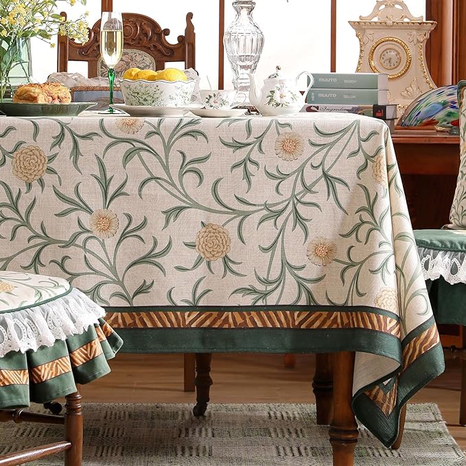 patdrea Designer Floral Linen Table Cloth for Sqaure Table,Vintage French Tablecloth,Small Colorful Decoration Cover for Kitchen Dining,Christmas,Party,Thanksgiving,67"x67"-Littledaisy