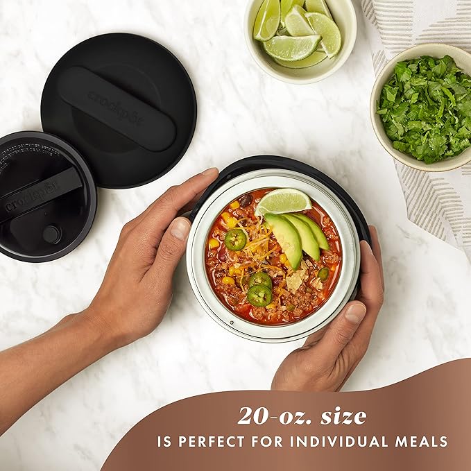 Crock-Pot Electric Lunch Box 20-Ounce Portable Food Warmer Black Licorice Perfect for Travel On-the-Go & Office Use | Stylish Spill-Free & Dishwasher-Safe | Ideal Men & Women's Gifts