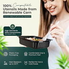 100% Compostable Forks 150 Large biodegradable forks Disposable Compostable Cutlery Silverware Utensils durable and heat resistant alternative to plastic forks with convenient tray by KOALALOVE