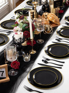 WDF 180 Pieces Black Plastic Silverware - Plastic Silverware Set Include 60 Forks, 60 Knives, 60 Spoons - Heavy Duty Black Disposable Cutlery - Disposable Utensils for New Year, Wedding