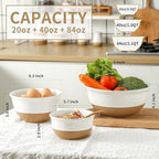 Hasense Ceramic Mixing Bowls, Large Salad Pasta Bowls Set, 2.1/1.0/0.5 Qt Serving Bowls for Entertaining, White Nesting Batter Bowls for Prepping Baking, Dishwasher Microwave Safe, Set of 3
