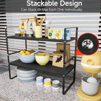 2Pack 16.5-27’’L Expandable Kitchen Shelf Organizer, Stackable Shelves Organizer, Adjustable Height Pantry Spice Rack for Cabinet, Countertop, Pantry and Cupboard, Black