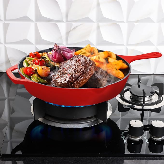 Utopia Kitchen Saute Frying Pan 6.5 Inch, Cast Iron Chefs Pan, Pre Seasoned Cast iron Skillet, Safe Grill Cookware for Indoor & Outdoor Use, Red