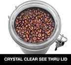 Oggi Stainless Steel Coffee Canister 62 fl oz - Airtight Clamp Lid, Clear See-Thru Top - Ideal for Coffee Bean Storage, Ground Coffee Storage, Kitchen Storage, Pantry Storage. Large Size 5" x 7.5".