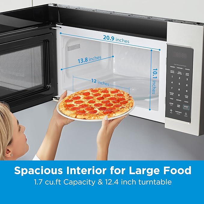 Midea MOR17BSA-SS 1.7 Cu.ft. Over The Range Microwave Oven with Smart Touch Panel, Auto Cooking Menu, 1000 W, 300 CFM Ventilation, in Stainless Steel