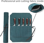 Chef's Knife Roll Bag, Heavy Duty Waxed Canvas With Cut-Resistant Lining Knife Bag (5 Slots, DarkGreen)