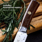 KYOKU 8 Inch Carving Knife - Daimyo Series - Meat and Fruit Slicing Knife with Ergonomic Rosewood Handle, & Mosaic Pin - Japanese 440C Stainless Steel Kitchen Knife with Sheath & Case