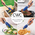 COOK WITH COLOR Stainless Steel Silicone Tipped Kitchen & BBQ Tongs Set, 3 Pc. Tongs, Blue