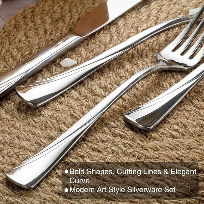 Alata Alice 30-Piece Silverware Set Stainless Steel Flatware Set,Service for 6,Mirror Polished Cutlery Set,Dishwasher Safe