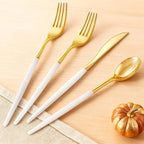 SUT Gold Plastic Silverware, 160Pcs Gold Utensils Set Disposable, 80 Gold Plastic Forks, 40 Gold Knives, 40 Gold Spoons, Gold Plastic Cutlery for Parties, Dinners, Weddings(White Gold)