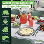 Grow Forward 16-piece Premium Wheat Straw Dinnerware Sets for 4 - Unbreakable Dishwasher & Microwave Safe Plastic Plates and Bowls Sets - Patio, Outdoors, RV, Camping Dishes - Feather