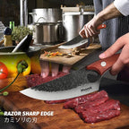 Huusk Viking Knives Hand Forged Boning & Chef Knife - Full Tang Japanese Blade with Sheath - Butcher Meat Cleaver - Camping & Kitchen Christmas Gifts for Men and Women