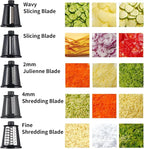 Rotary Cheese Grater Shredder - Upgraded 5 in 1 Cheese Grater with Handle and Strong Suction Base, Multi-purpose Julienne Slicer Ice Shaver Nuts Grinder for Ice, Vegetables, Fruit, Nuts