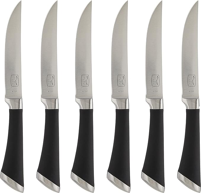 Chicago Cutlery Fusion 6 Piece Forged Premium Steak Knife Set, Cushion-Grip Handles with Stainless Steel Blades, Resists Stains, Rust, & Pitting, Kitchen Knives