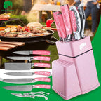 FULLHI 8pcs block Knife Set,chef's Knves Set with Block and Sharpener, Kitchen Knife Set,Multi-colour Handle, Gifts for Men Women