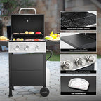 MASTER COOK 3 Burner BBQ Propane Gas Grill, Stainless Steel 30,000 BTU Patio Garden Barbecue Grill with Two Foldable Shelves