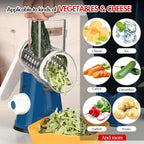 Ourokhome Rotary Cheese Grater Hand Crank, Kitchen Shredder Speed Mandolin Slicer Ice Shaver with Handle and Drum Blades for Cheese, Vegetable, Nuts, Chocolate, Potato, Carrot, 5 Blades, Dark Blue