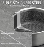 KOCH SYSTEME CS Hybrid Nonstick Stainless Steel Sauce Pan with Steamer Insert, 18/10 Steel 2QT Sauce Pan with Lid, Triple Stainless Steel Pot with Honeycomb Interior, Induction Compatible & Oven Safe