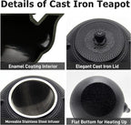 YJX Cast Iron Tea Pot Set, Japanese Tetsubin, 40.6oz Tea Kettle for Stovetop, Black Teapot with Stainless Steel Infuser for Loose Leaf Tea, 1200ml Small Asian Tea Set with Teacups