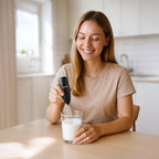Milk Frother Handheld – Electric Foam Maker Wand with Stainless Steel Whisk – Battery Powered Mini Mixer for Coffee, Matcha, Lattes & Cappuccinos, Black