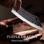 Purple Dragon Kitchen Knife 8 Inch Ultra Sharp Japanese Butcher Knife for Meat Cleaver Vegetable Cutting with Finger Hole Hand Forged High Carbon Steel Chef Knives Christmas Gift for Men and Women