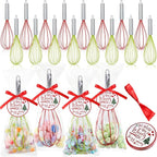 16 Sets 12 Inch Christmas Whisks Gifts DIY Fillable Christmas Tree Ornaments Xmas Colored Silicone Whisks for Cooking Heat Resistant Egg Beaters with Card Rope Bag for Candy Holder