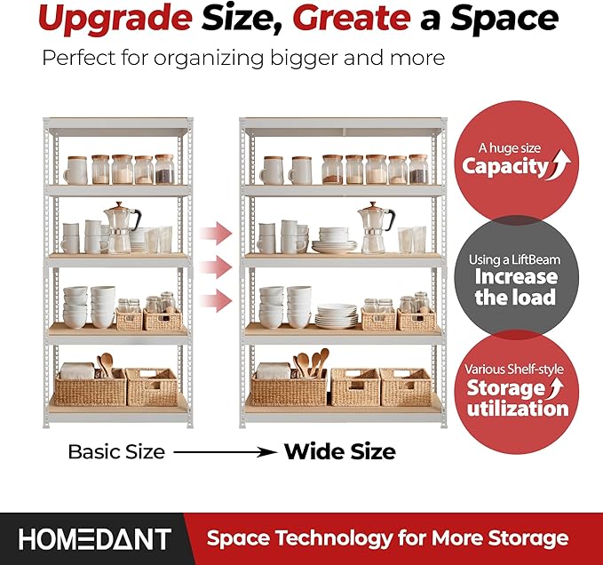 HOMEDANT White 5 Tier Laminated Boltless Heavy Duty Garage Storage Adjustable Wide Size Metal Shelving Unit Utility Rack Shelves Organization Shelf Shed Warehouse 47.7" W x 24.1" D x 71.3" H 3Pack
