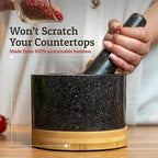 PriorityChef Heavy Duty Mortar and Pestle Set with Bamboo Base, 100% Natural Granite Stone Grinder, Guacamole Bowl and Masher, 2 Cups, Black