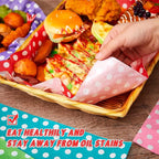 Fulmoon 300 Sheets Waxed Deli Paper Sheets for Food 12 x 12 Inch Polka Dot Dry Wax Paper Greaseproof Food Basket Liners Sandwich Wraps for Wrapping Bread Baking BBQ Picnic Party (Multicolor)