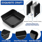 E-far 6 Inch Square Cake Pan, Nonstick Small Baking Pan with Stainless Steel Core for Brownies Lasagna Cakes, Non-toxic & Easy Clean, 2 Inch Deep (Black)