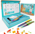 Kids Knife Set for Real Cooking | Skin Safe Chef Set for Ages 3+ with Rainbow Blades, Cutting Board, Scraper, Recipe Cards | Jr Chef Cooking Gift for Teens & Kids (16 Pcs)