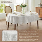 Newbridge Barcelona Luxury Damask Fabric Tablecloth, 60” Wide x 120” Oval, White, 100% Polyester, No Iron, Soil Resistant Dining Room, Party and Banquet Table Cover