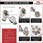 Rockland Guard Professional Oyster Shucking Knife Set - Includes 3.5" Stainless Steel Oyster Shucker with Non-Slip Handle & Bent Tip, Kitchen Cutting Gloves - Food-Grade, Dishwasher-Safe Seafood Tools Set - Medium