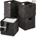 Best Choice Products 12x12in Pack of 5 Cube Storage Baskets, Water Hyacinth Multipurpose Collapsible Organizers, Handwoven Laundry Totes for Laundry, Living Room, Kids Room & Nursery - Black
