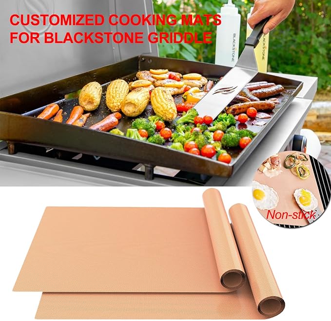 UBeesize 2 Pack Nonstick Copper Grilling Mats for 36 Inch Blackstone Griddle, Resuable Cooking Mat for Grilling, BPA and PFOA Free Heavy Duty BBQ Grill Mats, Griddle Accessories Kit -36 x 17.8 Inch