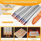 Baguette Pan, Baguette Bread Pan Perforated, Nonstick French Bread Baking Pan 3 Loaves with Proofing Cloth, Dough Cutter Kit for Home Baker, Baguette Tray 15x11 Inch Silver Bread Pan