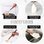 Country Kitchen Non Stick Silicone Utensil Set with Rounded Wood Handles for Cooking and Baking, 8 Piece Set, Khaki