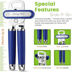 Spring Chef Stainless Steel Can Opener - Manual with Soft Grip Handles, Easy Turn, Heavy Duty Hand Can Openers for Seniors with Smooth Edge - Magnetic Lid Remover - Sapphire