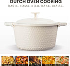 Gotham Steel Hammered 5 Qt Lightweight Dutch Oven Pot with Lid & Holders, Ceramic Non Toxic, Oven Safe & Even Heat Retaining Dutch Oven for Bread Baking Sourdough, Soup, 70% Lighter than Cast Iron