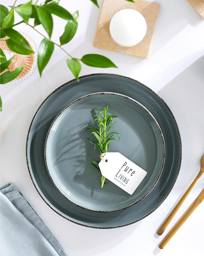 Stoneware dinnerware set 8 persons Rustic 32 pcs - Rustic design dinnerware set, dishwasher safe - Bowl and plate set - Pure Living dinnerware in smoky blue…