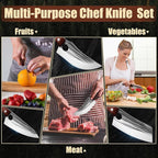 Kitchen Knife Set, Hand Forged Chef Knife Set with Full Tang Wood Handle, High Carbon Steel Butcher Knife Set for Meat Cutting Cleaver Knife Set for Vegetables Camping BBQ Ideal Gifts