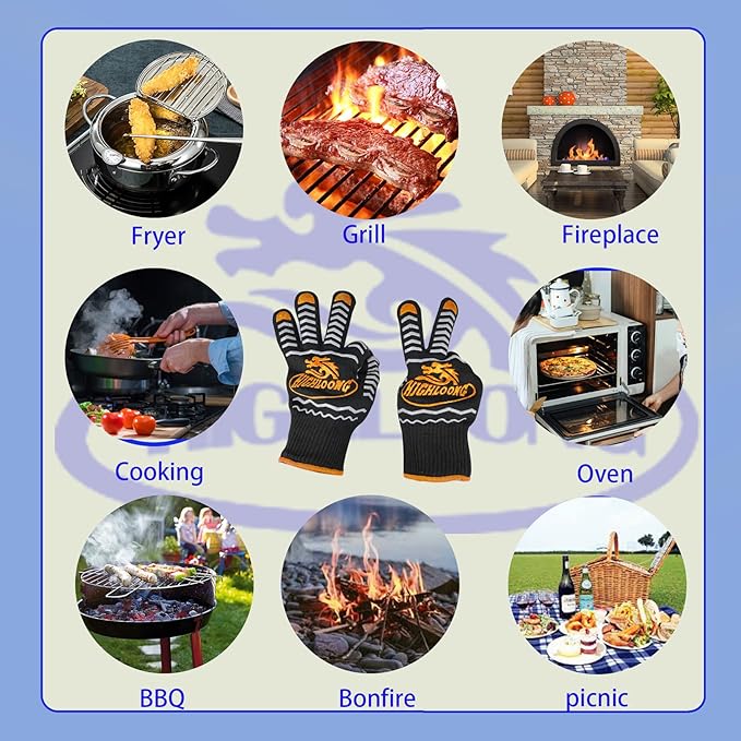 BBQ Gloves, Oven Gloves 1472℉ Heat Resistant Gloves for Grilling, Kitchen Gloves for BBQ, Grilling, Cooking, Baking-1 Pair