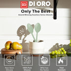 DI ORO Silicone Spoons for Cooking - Large Kitchen Spoons for Mixing, Serving, & Stirring - 600°F Heat-Resistant Non Stick Utensils – Big Solid & Slotted Basting Spoons - Dishwasher Safe (2pc, Sage)