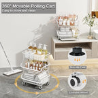 3-Tier Rolling Pantry Floor Organizer, Stackable Pantry Storage Cart with Wheels, Metal Wire Snack Baskets, Kitchen Fruit Basket Stand, Vegetable Storage Rack for Fruits Onions Potatoes Snacks, White