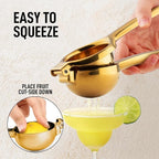 Zulay Kitchen Extra Large Lemon Squeezer Stainless Steel - Easy Squeeze Heavy Duty Lemon Juicer Hand Press - Ergonomic Citrus Squeezer & Fruit Juicer for Small Oranges, Lemons, & Limes - Gold