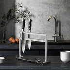 Magnetic Knife Block Stand - Marble Base Magnetic Knife Holder for Counter Top - Double Sided Knife Block without Knives - Stainless Steel Magnetic Kitchen knife holder - Black